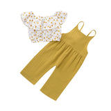 Floral Top & Mustard Jumpsuit Set