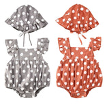 Polka Dots Sleeveless Rompers & Hat Sunsuit