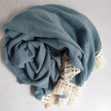 Blue Vintage Tassel Muslin Swaddle Wrap 100x120cm