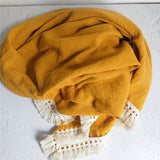 Mustard Orange Vintage Tassel Muslin Swaddle Wrap 100x120cm