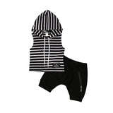 Striped Sleeveless Hoodie Set