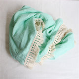 Mint Vintage Tassel Muslin Swaddle Wrap 100x120cm