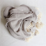 Grey Vintage Tassel Muslin Swaddle Wrap 100x120cm